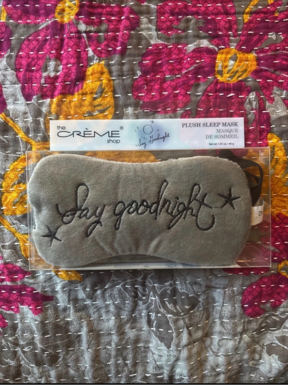 The Crème Shop Plush 'Say Goodnight' Sleep Mask - Gray